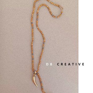 New men's sandalwood stone with horn pendant necklace